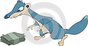 Dark blue mongoose and money cartoon