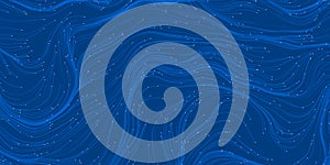 Dark Blue Moving, Flowing Particles in Curving, Arborescent Lines, Striped Pattern photo