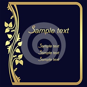 Dark blue ornate Background with golden floral Frame.