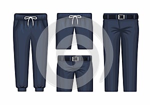 Dark Blue Pant Long and Short fashion collection set illustration vector