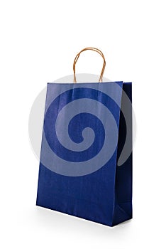 Dark blue paper shopping bags isolated on white background