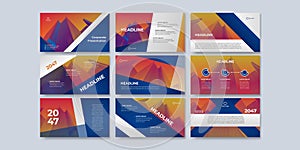 Dark blue presentation templates set for business and construction. Use for keynote presentation background, brochure design,