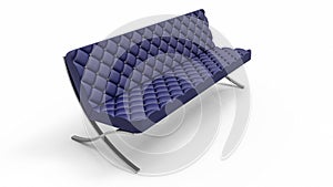 Dark blue quilted sofa isolated on white background, high resolution