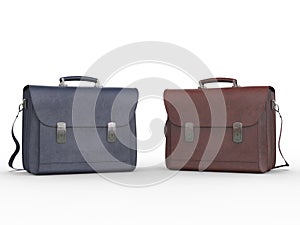 Dark blue and red leather briefcases