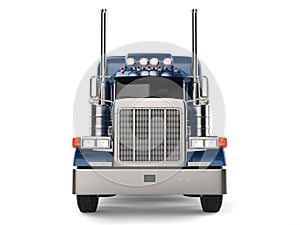 Dark blue semi - trailer truck - front view