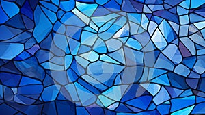 Dark blue stain glass with a random abstract pattern with white light from the background.