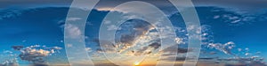 Dark blue sunset sky with clouds Seamless hdr panorama in spherical equirectangular format with complete zenith for use