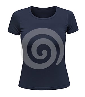 Dark blue T-shirt mockup women isolated on white. Female Tee Shirt blank as design template. Front view