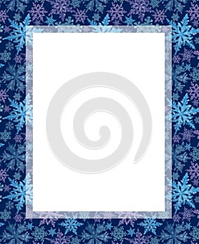 Dark Blue Tone Snowflake Pattern Border Template.