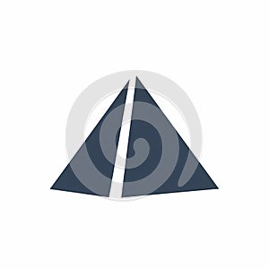 Dark blue triangle shape with a split design
