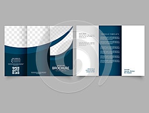 Dark Blue trifold brochure. Vector template. Advertising leaflet