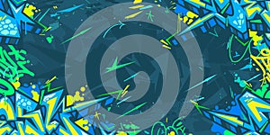 Dark Blue Urban Street Art Abstract Graffiti Style Vector Illustration Background Template