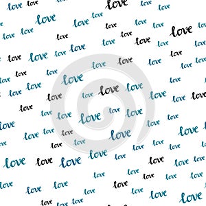 Dark BLUE vector seamless background with words of love.