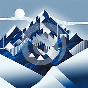 Dark Blue Vector Style Mountains and Abstract Shapes 2