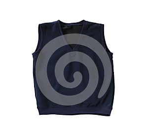 Dark blue vest isolated on white, top view. Stylish school uniform