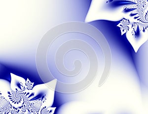 Dark blue white contrast abstract fractal art. Shiny background illustration with beautiful leafy or petal structures and spirals.