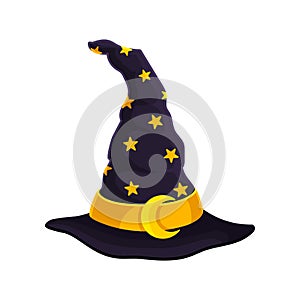 Dark blue wizard hat. Vector illustration on white background.