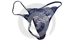 Dark blue women\'s lace thong isolated on white background