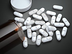 Dark bottle with white tablets
