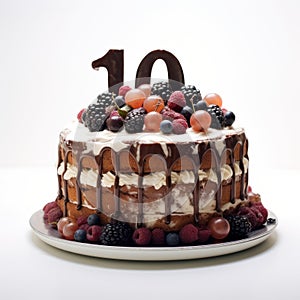 Dark Bronze And White Fruit Cake With Numerals Fourteen