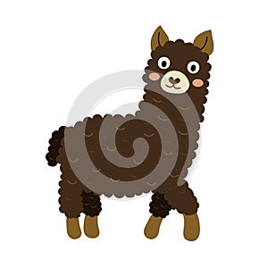 A dark brown alpaca cartoon character.