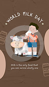 Dark Brown Dark Blue Illustrative World Milk Day Banner Instagram Story photo