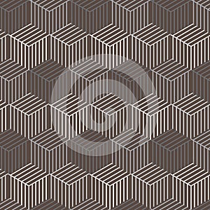 dark brown cubic shape with silver shade line inside pattern background
