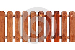 Brown hardwood fence isolated on a white background