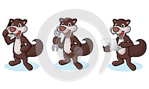 Dark Brown Polecat Mascot with phone