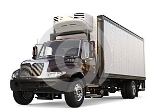 Dark brown refrigerator cargo truck