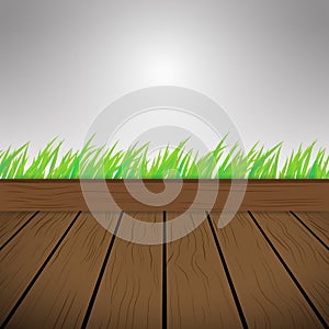Dark brown Wood Vector Background Texture and green grass