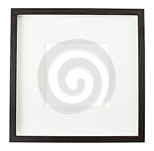 Dark brown wooden squar frame with white passe-partout isolated on white background