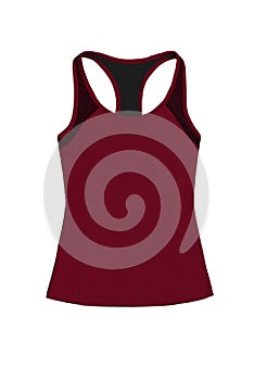 Dark burgundy red sports top with racerback, isolated on white