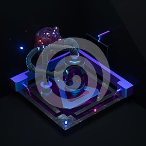 A dark chemistry manufacture workshop, 3d rendering