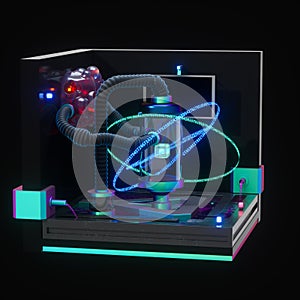 A dark chemistry manufacture workshop, 3d rendering