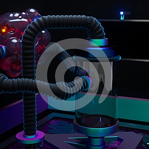 A dark chemistry manufacture workshop, 3d rendering