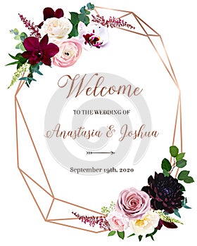 Dark chic fall flowers vector design frame