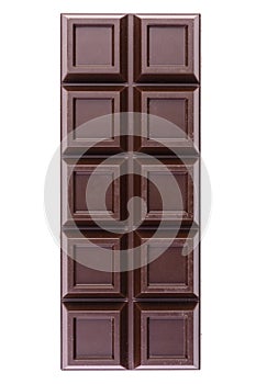 Dark chocolate bar, isolated on white, top view.