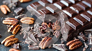 Dark chocolate bar with pecan nuts