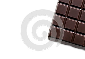 Dark chocolate bar on white background