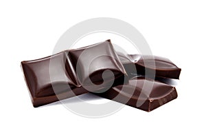 Dark chocolate bars stack with crumbs isolated