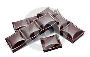 Dark chocolate bars stack with crumbs isolated