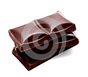 Dark chocolate bars stack isolated
