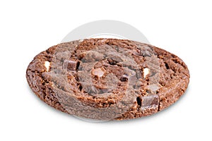 Dark chocolate brownie cookies with chocolate slices on a white isolated background