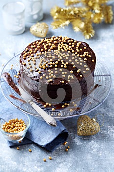 Dark Chocolate Cake with Chocolate Glaze for Christmas