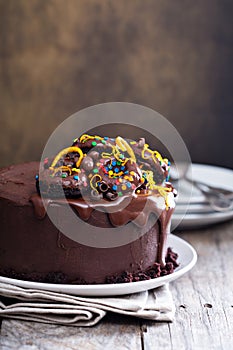 Dark chocolate cake with ganashe frosting