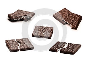 Dark chocolate candies isolated on white background