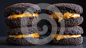 Dark Chocolate Caramel Sandwich Cookies Studio Shot