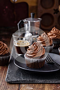 Dark chocolate irish coffee cupcakes with whipped whiskey ganache frosting