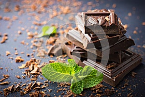 Dark chocolate with mint leaf